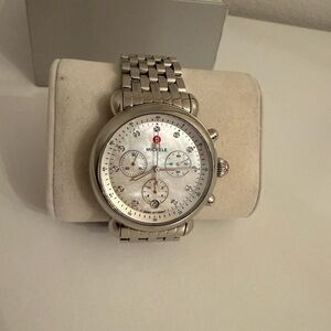 Michele Stainless Steel Watch with Pearl Dial